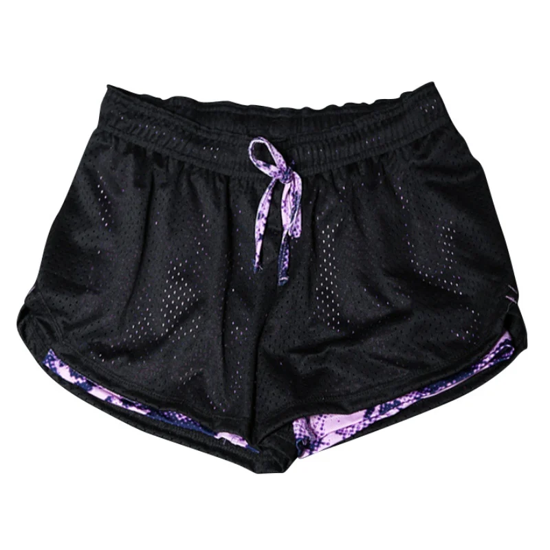 2 в 1 женские летние шорты для йоги сетчатые Дышащие Короткие брюки девочек бега