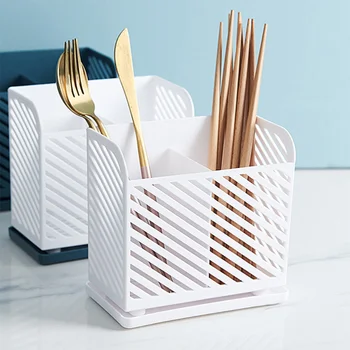 

2pcs Multifunctional Chpsticks Container Holder Plastic Spoon Chopsticks Cutter Storage Rack Drain Container for Kitchen (Blue W