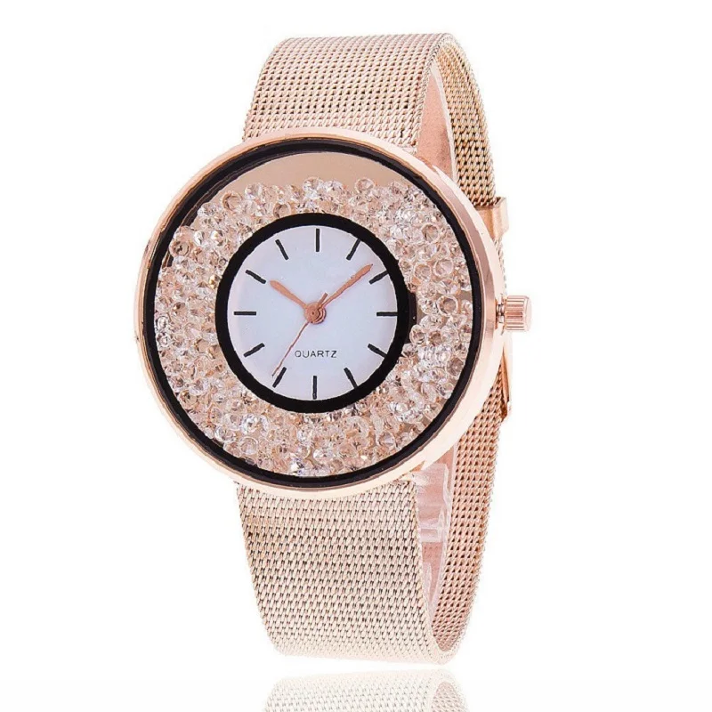 Hot Sale Fashion Stainless Steel Rose Gold &amp Silver Band Quartz Watch Luxury Women Rhinestone Watches Valentine Gift reloj mujer |