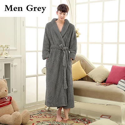 buffalo plaid pajama pants On Sale Lovers Thick Warm Winter Bathrobe Men Soft as Silk Extra Long Kimono Bath Robe Male Dressing Gown for Mens Flannel Robes men's cotton lounge pants Men's Sleep & Lounge