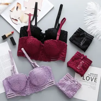 

Liva Girl Sexy Push Up Underwear Bras Bow Seamless Panties Suits Women Lace Flora Bras Briefs Sets Women Lingerie