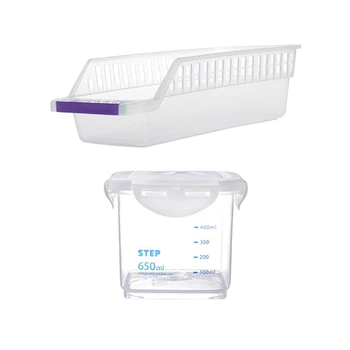 

Storage Collecting Box Basket Refrigerator & Seal Storage Tank with Scale Marks Square Grain Transparent Box 650Ml