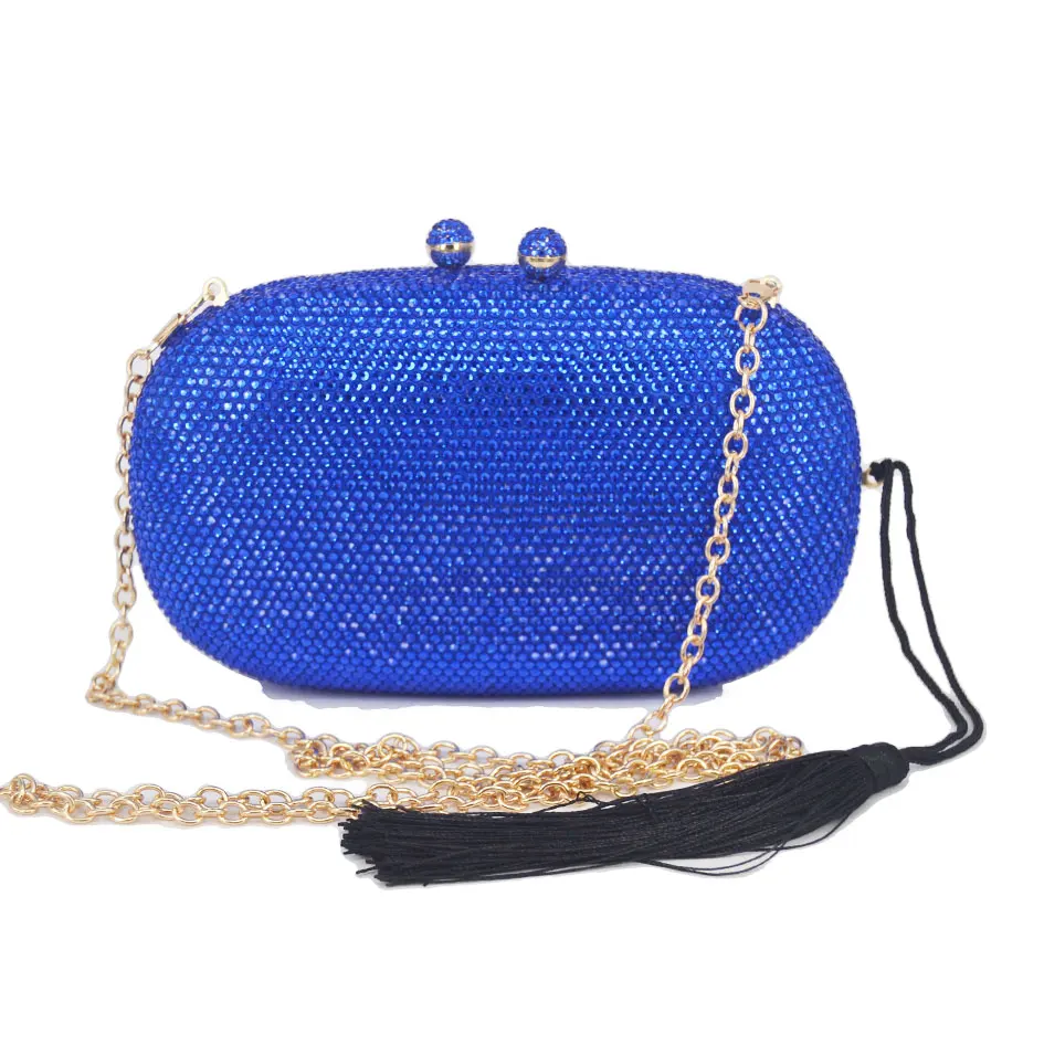 Fashion Tassels Crystal Clutch Evening Bags Rose Gold Party Purse