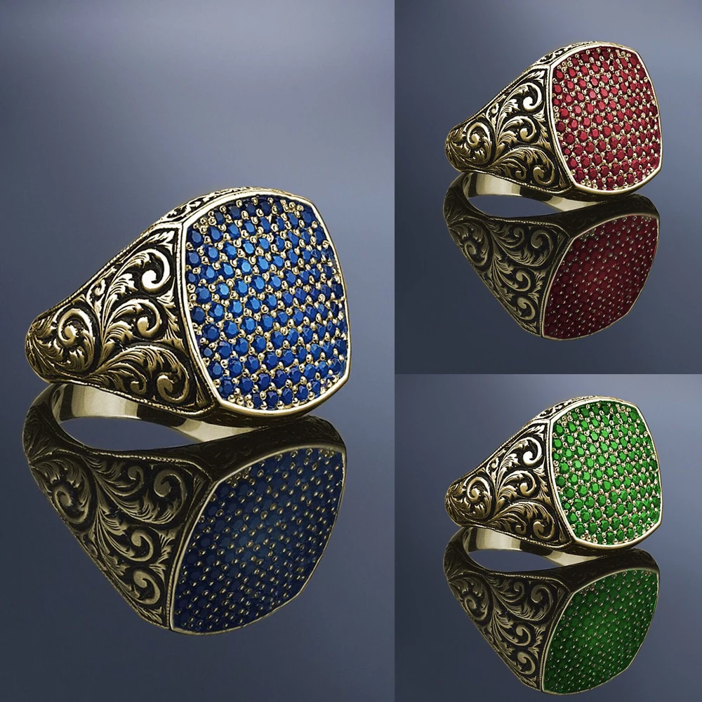 Vintage Handmade Turkish Mysterious Totem Ring For Men Ancient Silver Color Black Zircon Ring Women Star Moon Trendy Muslim Ring