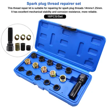 

16pcs/set Vehicle Tool Tap Steel Thread Repair Kit Auto Automobiles For Spark Plug Maintance Professional Restore Rethreading