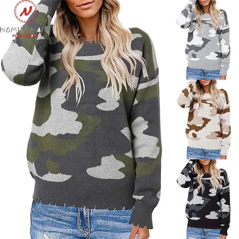 Модные женские весенне-осенние свитера с круглым вырезом и длинным рукавом