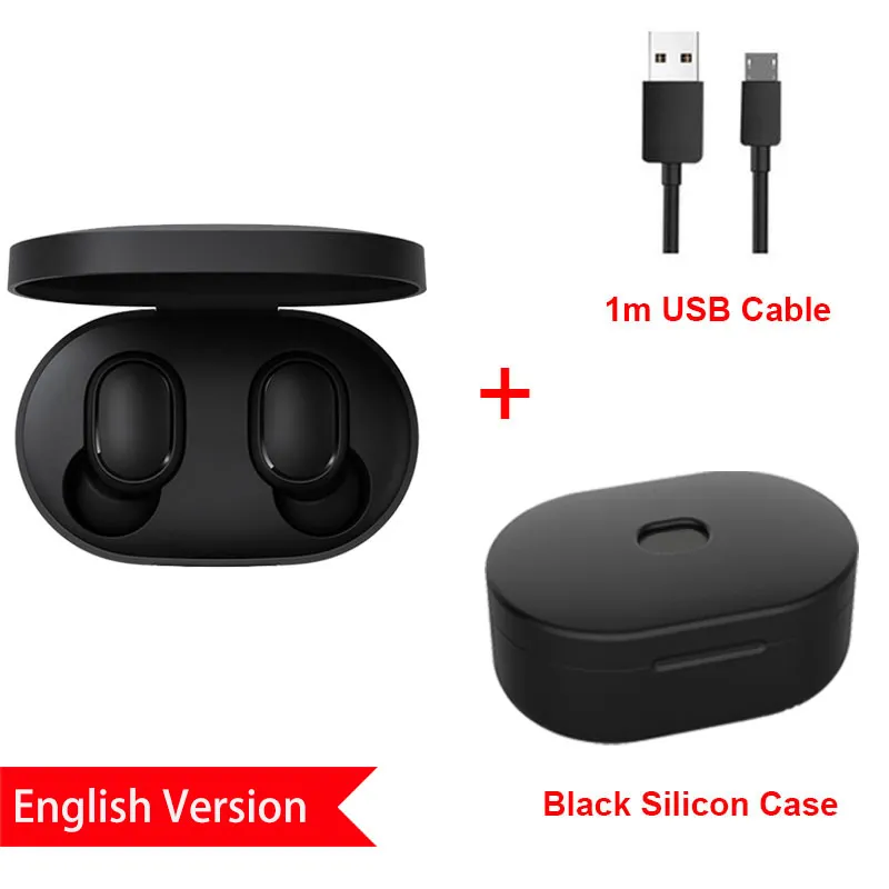 EN SiCase Black C Xiaomi Redmi Airdots TWS Bluetooth наушники стерео бас Bluetooth Airdots 5,0 Eeadphones с микрофоном Handsfree наушники AI управление - Цвет: EN SiCase Black C