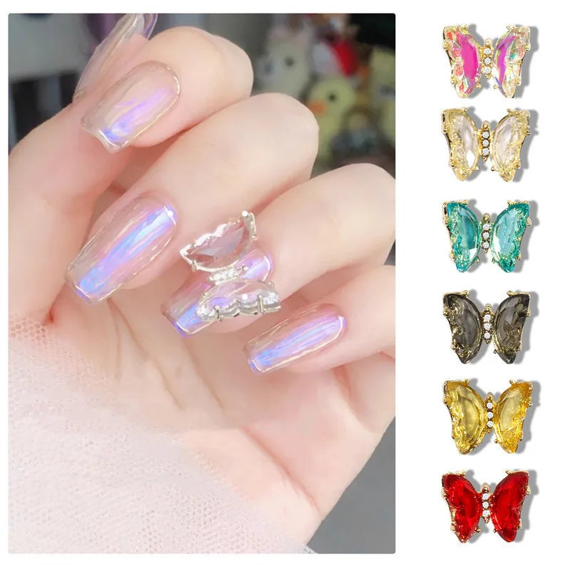 12pcs Nail Charm Rhinestone Glass Crystals Butterflies 3d Crystal