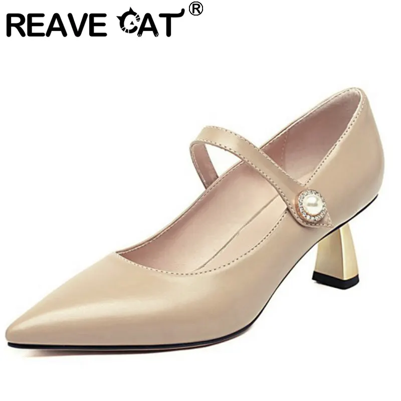 

Женские туфли-лодочки с острым носком REAVE CAT, новые элегантные винтажные туфли на необычном каблуке 2021 см с пряжкой, повседневные дамские туфли больших размеров 48, A3832, 7,5