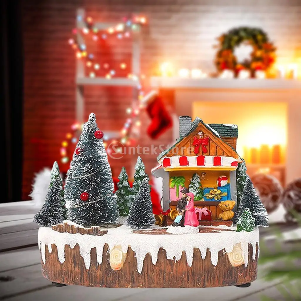 LED Light Christmas Tree Boy Santa Christmas Holiday Indoor Decor for Room Winter Ornament Set with Snowy House Table Xiaoling Christmas Snow Scene Village House 