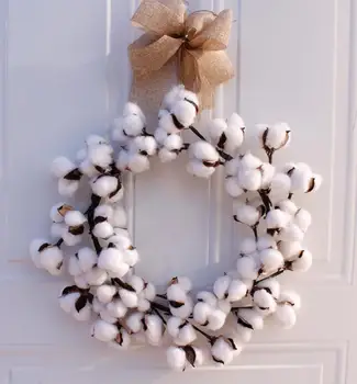 

D14" Real Cotton Dry Flowers Wreath Party Festival Wedding Decoration Handmade Rattan Wreaths Decor Christmas Wreath Home Decor