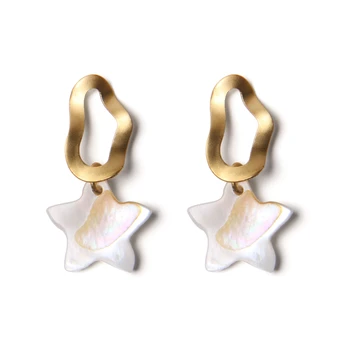 

Star Shape Eardrop Natural Shell Earrings Fashion Mother of Pearl Shell Drop Earrings For Women Jewelry Shell Metal Dangler Gift
