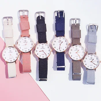 

Fashion Quartz Watch Canvas Band Round Dial Preppy Style Wrist Watch for Casual Daily Office TT@88