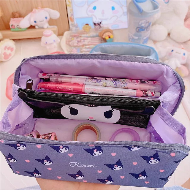 Cosmetic Bag Cute Pink Pencil Case Kuromier Kawaii Anime Bag Japanese Style Cartoon Gifts for Girl Student High Capacity Purple 3