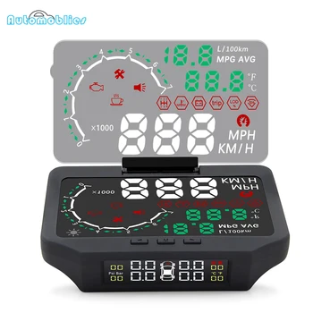 

5.5" HUD Head-Up Car TPMS Tyre Pressure OBD 2 in 1 Display Car-styling Hud Display Overspeed Warning Windshield Projector Alarm