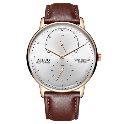 Rose Gold Новые французские AILUO мужские часы люксовый бренд ультра-тонкие часы мужские сапфировые водонепроницаемые reloj hombre кварцевые кинетические часы A7606 - Цвет: Rose Gold