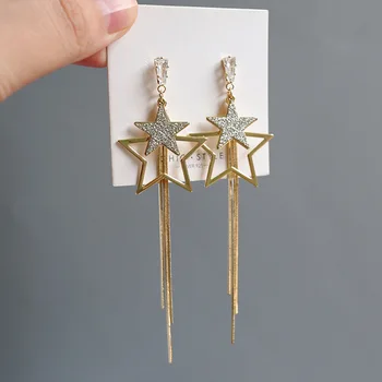 

Five-pointed Star Long Tassel Earring Metal Elegant Earrings Ear Stud Women