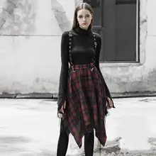Панк рейв женские готические нерегулярные красные клетчатые сетчатые юбки с подтяжками PQ482BQ Азия Размер S-L