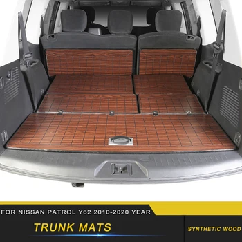 

Car Accessories SUV Trunk Mats Cargo Liner 7 Seats Set Synthetic Wood Tray Pad Boot Mat Carpets For Nissan Patrol Y62 2010-2020