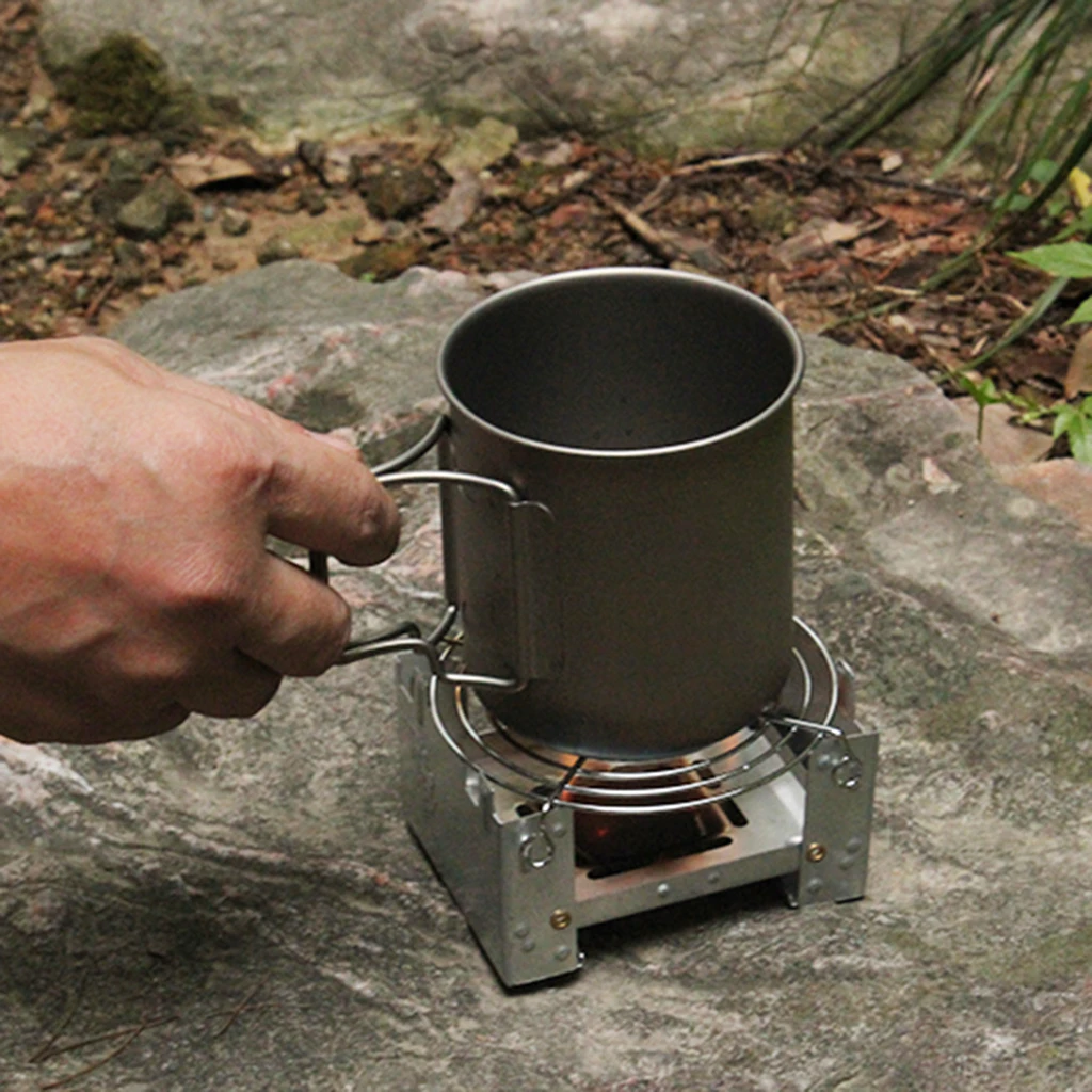 Pocket Stove Folding Emergency Camping Stove with Pot Support Rack Ultra Lightweight Backpacking Fishing Picnic BBQ