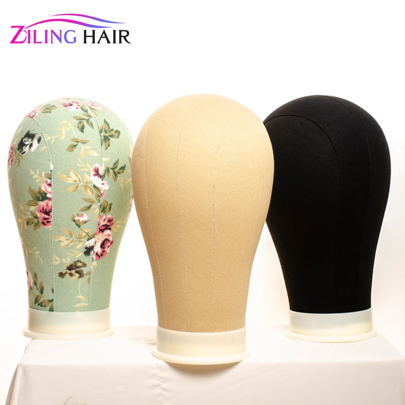 

Print flower Canvas covered block mannequin wig stand head 22 inch average size used for wig making, hat stocking and display