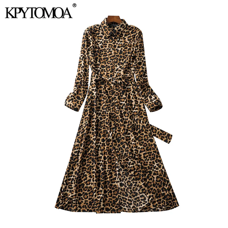 KPYTOMOA Women Chic Fashion Leopard Print With Belt Maxi Shirt Dress Vintage Long Sleeve Animal Pattern Female Dresses Vestidos KPYTOMOA Women Chic Fashion Leopard Print With Belt Maxi Shirt Dress Vintage Long Sleeve Animal Pattern Female Dresses Vestidos