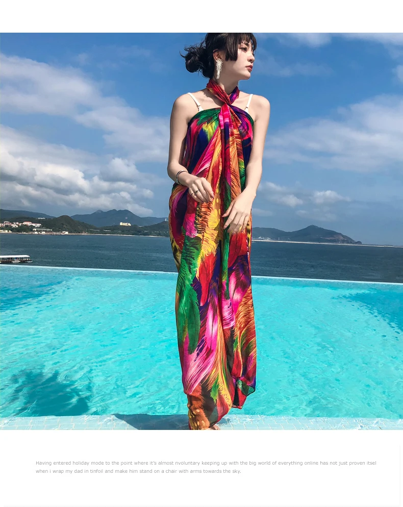 Silk scarf female summer sunscreen beach towel bohemian shawl scarf dual-use wild beach large can be used as a skirtdress
