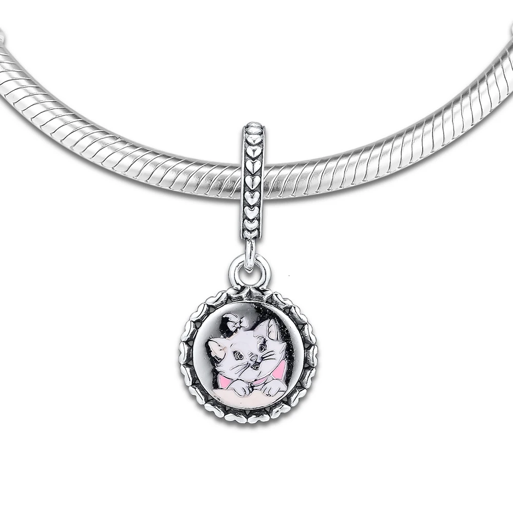POPEE, 925 пробы, серебряный шарм, кошка, Дамская Подвеска, подвеска, Подходит для Pandora, оригинальные браслеты для женщин, сделай сам, ювелирное изделие из бисера или подарок