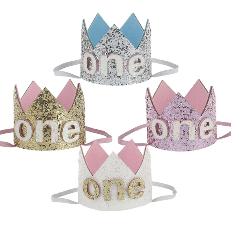 Chicinlife 1 шт. первая повязка на голову с короной на день рождения мальчик девочка 1st день рождения аксессуар для волос детский душ Принцесса шляпа поставки
