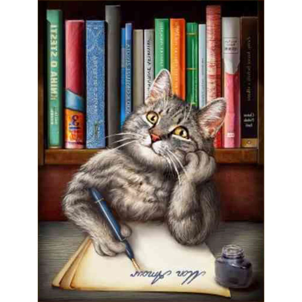 5d diy алмазная живопись кот для чтения книг вышитая бисером мозаичная картина