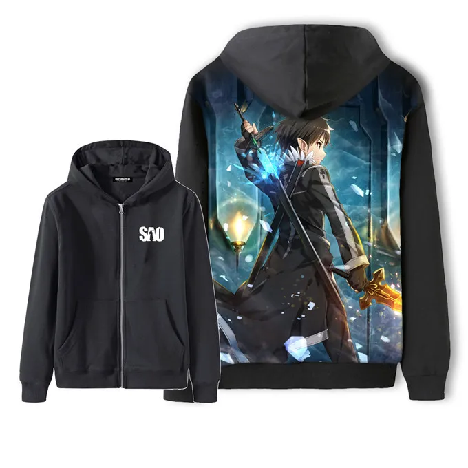 Для мужчин Для женщин унисекс с рисунком из аниме мастера меча толстовки с капюшоном «Online» свитшоты на молнии, куртка с капюшоном, пальто