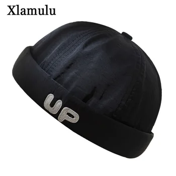 

Retro Docker Sailor Biker Cap Men Adjustable Casual Brimless Skull Loop Beanie Hat Solid Women Hip-hop Hat Harajuku Black Caps