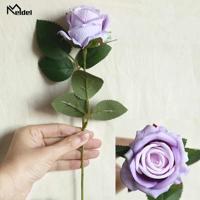 light-purple Модель 1 одна ветка Длинные Розы Искусственные цветы «сделай сам» Шелковый Искусственный цветок букет Флорес для вечерние украшения дома и сада - Цвет: light-purple