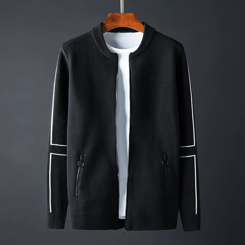 Minglu Stand Collar Mens Sweaters Luxury Knitted Zipper Solid Color Sweater Male Spring And Autumn Slim Fit 4XL | Мужская одежда