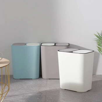 

Thick PP Bucket Trash Can Creative Family Living Room Covered Trash Bin Kitchen Wet and Dry Classification Paper Trash Bin