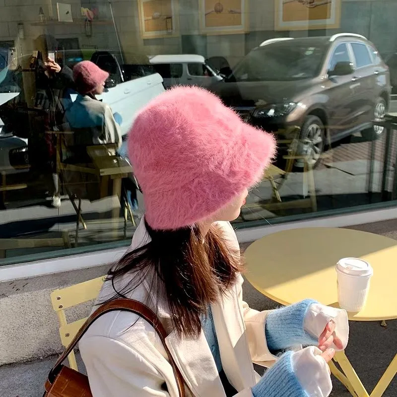 2020 Hat winter women\'s fashion Solid color rabbit fur hat bucket cap fisherman\'s hat retro knitted wool Panama Beanie Hats