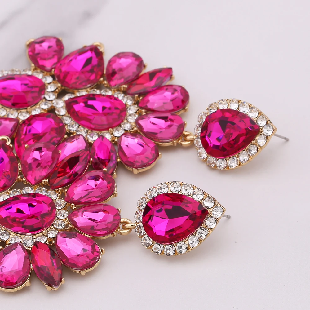 Statement Earrings For Women India Earrings Women Rhinestones Pendant Crystal Flower Tassel Earring Fashion Jewelry Lady Gifts