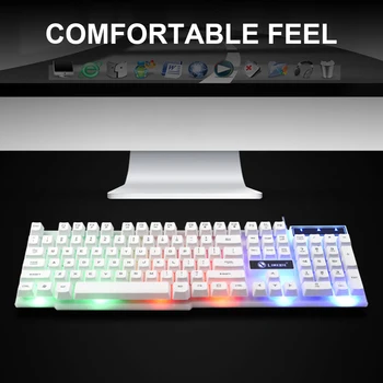 

Non Slip LED Rainbow Backlit Keyboard Set Splash Proof 104 Key Computer PC Ergonomic Wired USB Gaming Mouse Replacement Parts