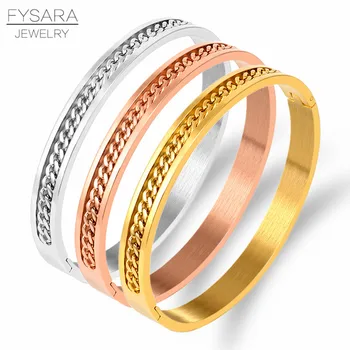 

FYSARA Simple Jewelry Titanium Steel Bangle Rose Gold Color Link Chains Bracelets & Bangles Women Jewelry Thin Lover Pulseira