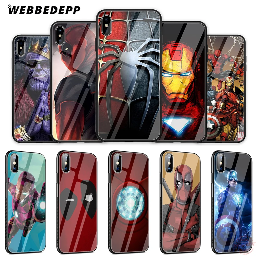 

Marvel Avengers captain ironman thanos Tempered Glass Phone Case for Apple iPhone XS Max XR X 8 7 6S Plus 5S SE Back Cover