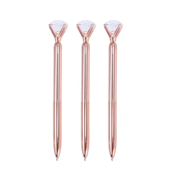 

3Pcs Pen with Big Diamond Crystal Metal Ballpoint Pen School Office Supplies (Rose Gold)