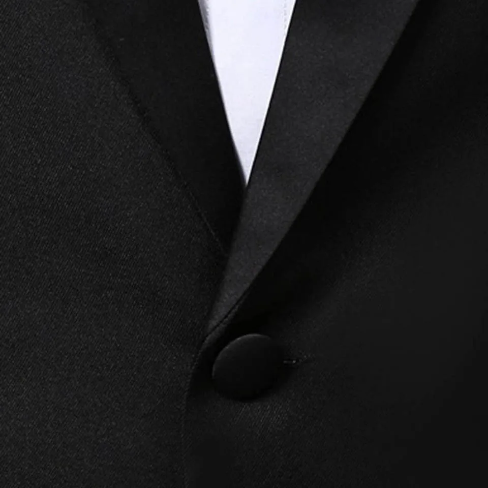 Dressv Black Elegant Men's Suit One Button Business Slim Casual Jacket+Pants Two Pieces Groom Suits For Wedding