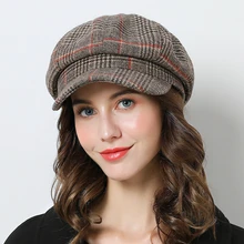 Женская зимняя шляпа британская газета мальчик шляпа Матросская шляпа клетчатый Модный берет