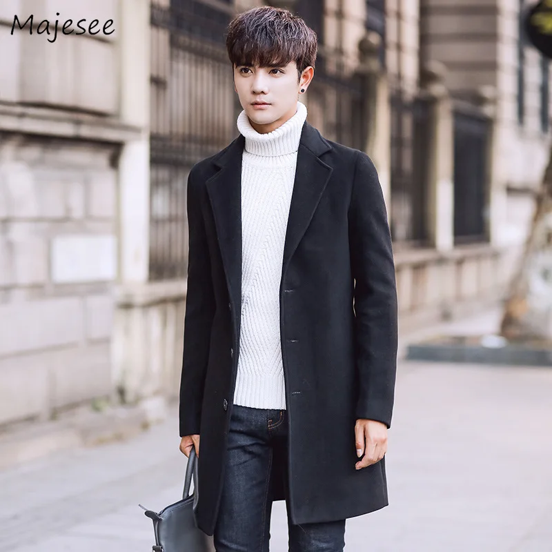 Winter Wool Men Coats Warm Solid Single Breasted Mens Trench Coat Jacket Overcoat Korean Style Plus Size Casual Males Blends Winter Wool Men Coats Warm Solid Single Breasted Mens Trench Coat Jacket Overcoat Korean Style Plus Size Casual Males Blends