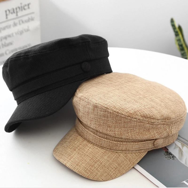 Fashion Women Men Military Hat Spring Autumn Sailor Hats Ladies Beret Caps Flat Top Captain Cap Travel Cadet Octagonal Hat