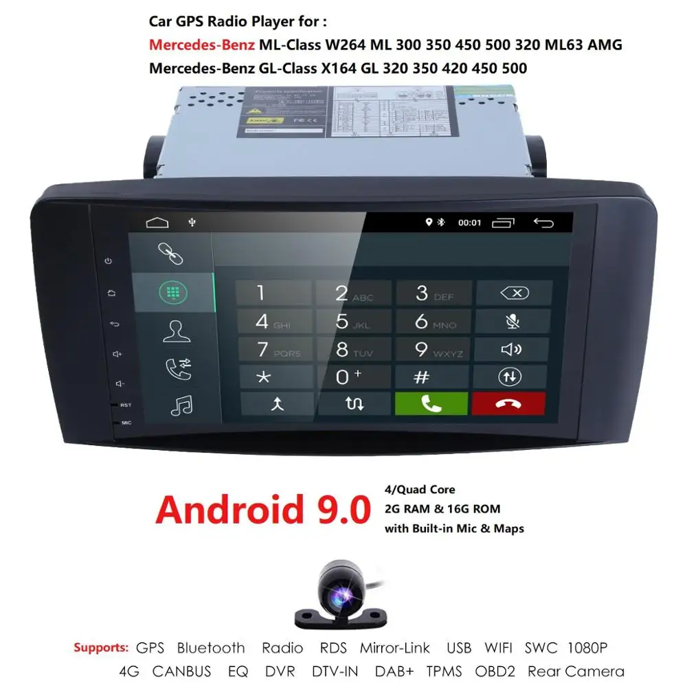 9 дюймов Android 9,0 автомобиля NO-DVD плеер для Mercedes Benz ML класса W164 ML350 ML500 X164 GL320 GL500 GL350 GL450 Камера RDS DTV-IN