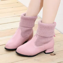 

Size 26-37 Girls Boots Casual Sneakers Spring Knit Waterproof Non-Slip Stretch Cloth Shoes Toddler Girl Pink Boots for Children