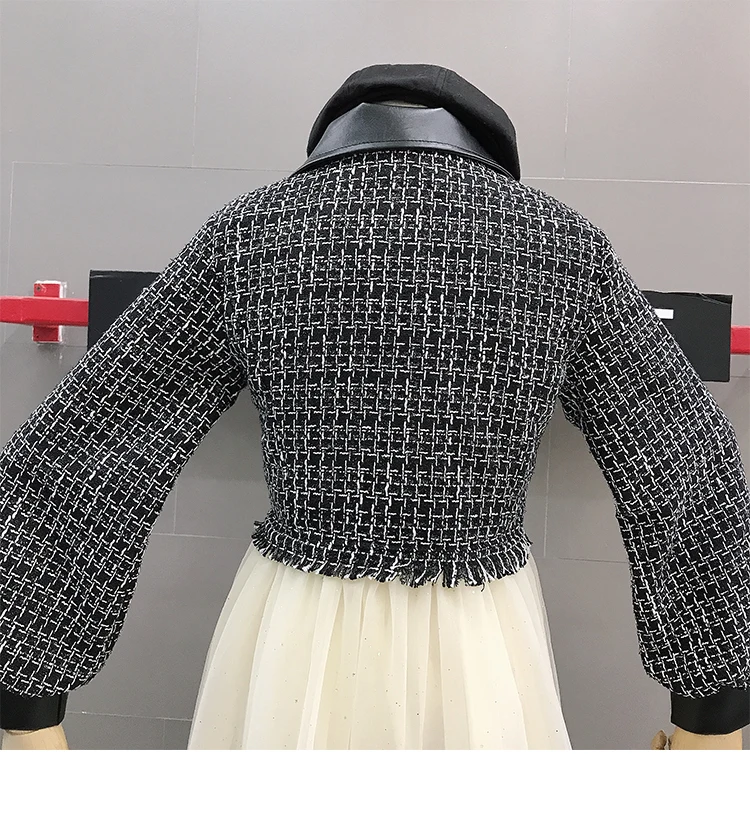 LANMREM твидовое сшитое платье женское осеннее и зимнее Новое темпераментное Плиссированное мозаичное платье с длинными рукавами 19B-a408
