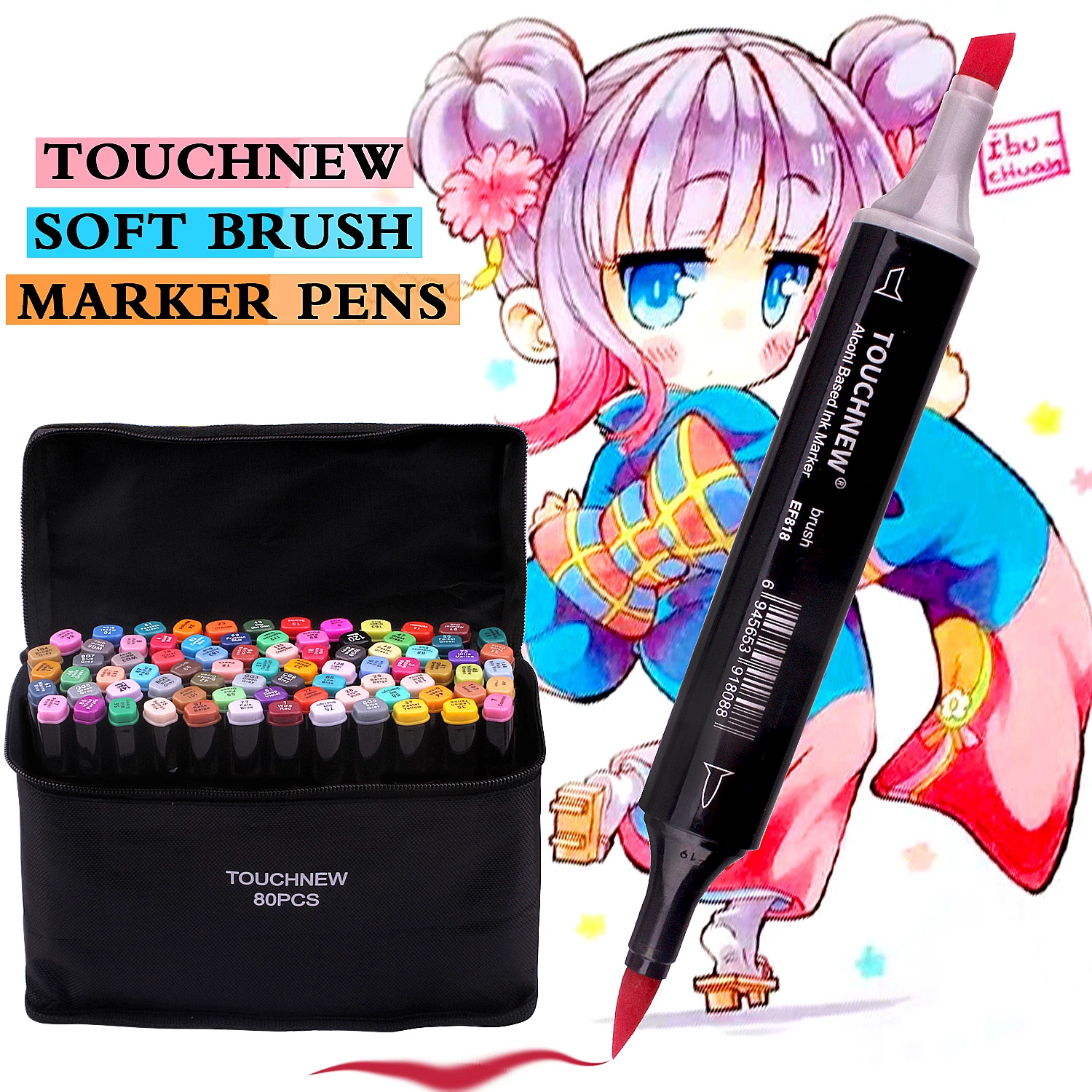 

Touchnew Brush Pens 40/60/80 Colors Dual Tipped Twin Permanent Marker Pens for Coloring Painting Manga Design Kids and Adult