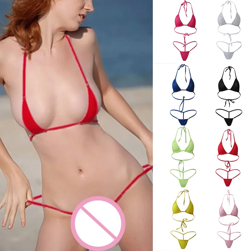 

New Style Women Mini Swimsuit Bikini Set Halterneck Bra Micro Thong Beach Swimming Suit